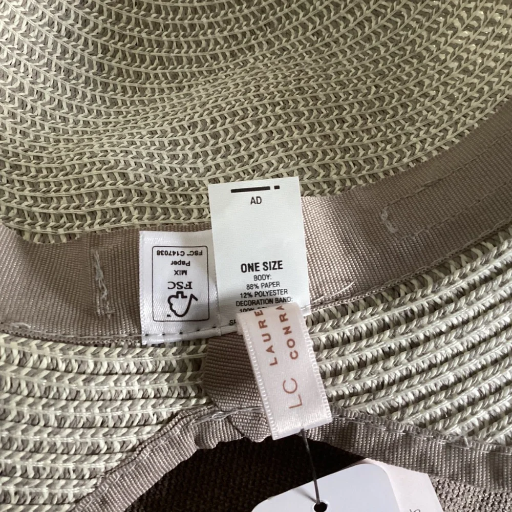 NWT Lauren Conrad Gray straw summer, gray straw hat with adjustable band and bow
